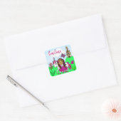 Gepersonaliseerd  prinses en onicorn Castle Vierkante Sticker (Envelop)