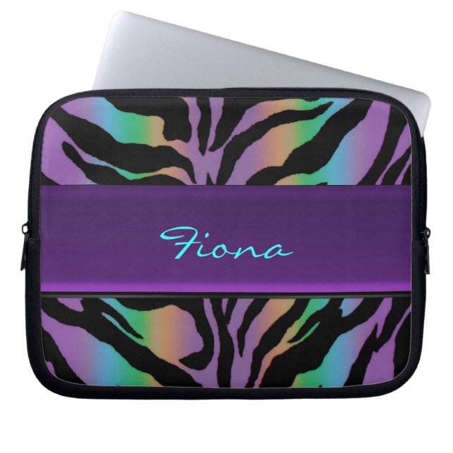 Gepersonaliseerd Psychedelic Rainbow Zebra Skin Sl Laptop Sleeve (Voorkant)