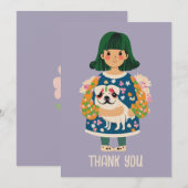 Gepersonaliseerd Pug Wenskaart | Boho Floral Kaart (Voorkant / Achterkant)