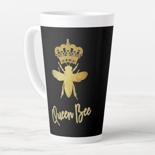 Gepersonaliseerd☐ QUEEN BEE ĀGold Crown + Zwarte l Latte Mok (Linkerhoek)