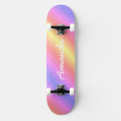 Gepersonaliseerd Rainbow Glitter skateboard met na (Voorkant)