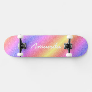 Gepersonaliseerd Rainbow Glitter skateboard met na