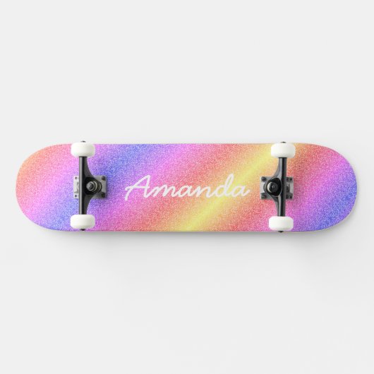 Gepersonaliseerd Rainbow Glitter skateboard met na (Horizontaal)