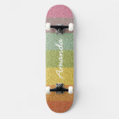 Gepersonaliseerd Rainbow Glitter skateboard met na (Voorkant)