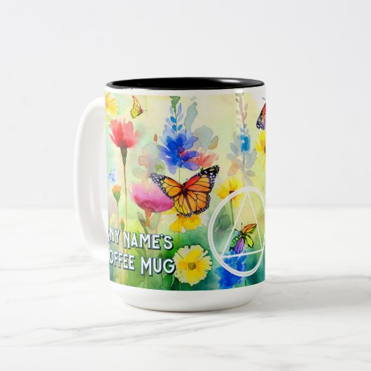 Gepersonaliseerd Recovery Slogan met bloemen en vl Tweekleurige Koffiemok (Voorkant links)