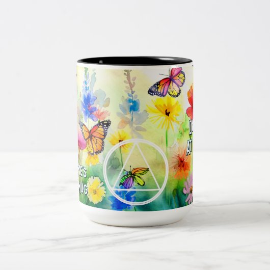 Gepersonaliseerd Recovery Slogan met bloemen en vl Tweekleurige Koffiemok (Center)