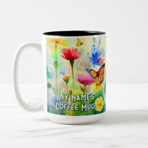 Gepersonaliseerd Recovery Slogan met bloemen en vl Tweekleurige Koffiemok
