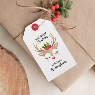 Gepersonaliseerd rendiergezicht voor kerstmis cadeaulabel