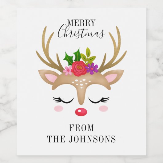 Gepersonaliseerd rendierKerstfeest Wijn Etiket (Enkel label)