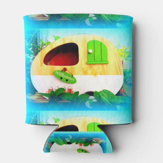 Gepersonaliseerd Retro  camper blauw Blikjeskoeler (Achterkant)