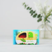 Gepersonaliseerd Retro camper blauw Visitekaartje (Staand voorkant)