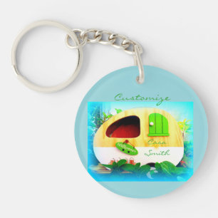 Gepersonaliseerd retro camper casa sleutelhanger