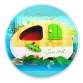 Gepersonaliseerd Retro  camper patroonblauw Keramische Knop (Voorkant)