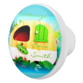 Gepersonaliseerd Retro  camper patroonblauw Keramische Knop (Rechts)