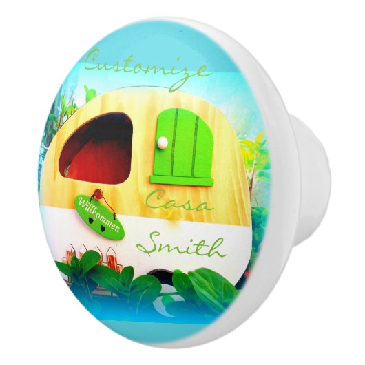 Gepersonaliseerd Retro  camper patroonblauw Keramische Knop (Rechts)