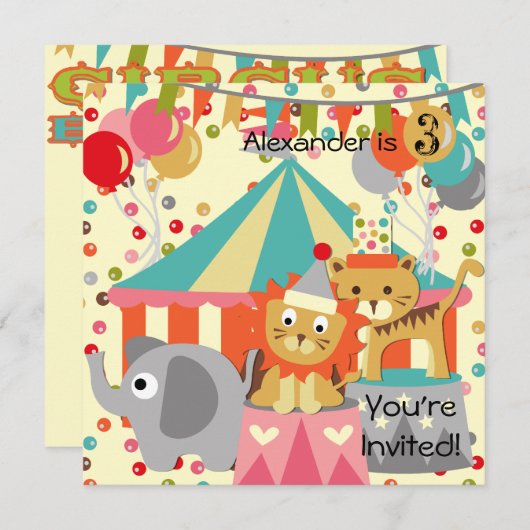 Gepersonaliseerd Retro Circus Birthday Kaart (Voorkant / Achterkant)