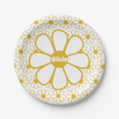 Gepersonaliseerd Retro Daisy Floral Pattern Papieren Bordje (Voorkant)