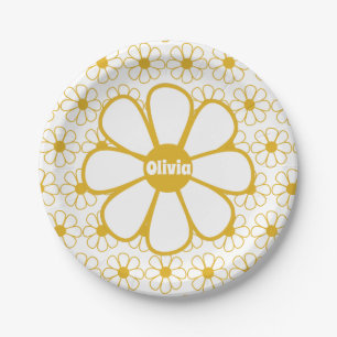 Gepersonaliseerd Retro Daisy Floral Pattern Papieren Bordje