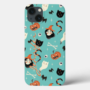 Gepersonaliseerd retro Halloween Witch Pumpkin Pat iPhone 13 Hoesje
