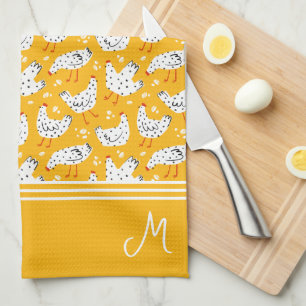 Gepersonaliseerd Retro Kip Monogram Theedoek