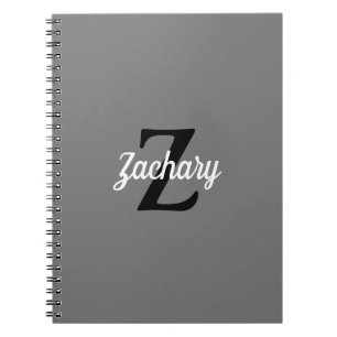 Gepersonaliseerd Retro Monogram grijs zwart wit Notitieboek