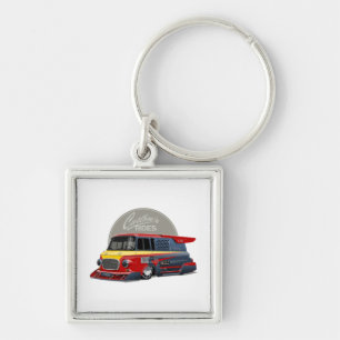 Gepersonaliseerd retro race van concept sleutelhanger