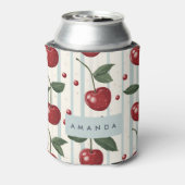Gepersonaliseerd retro rode kersenpatroon blikjeskoeler (Blikje Achterkant)