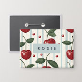 Gepersonaliseerd retro rode kersenpatroon button (Voorkant / Achterkant)