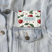 Gepersonaliseerd retro rode kersenpatroon button (Insitu)