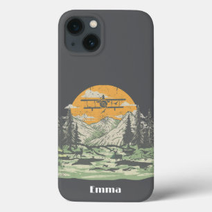 Gepersonaliseerd, Retro, Vliegtuig, zonsondergang, iPhone 13 Hoesje