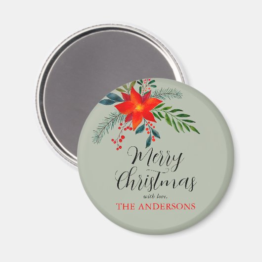 Gepersonaliseerd rode poinsettia Vrolijk kerstfees Magneet (Voorkant / Achterkant)