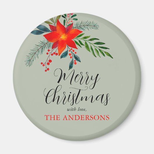 Gepersonaliseerd rode poinsettia Vrolijk kerstfees Magneet (Voorkant)