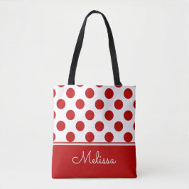 Gepersonaliseerd | Rode pokadots Tote Bag
