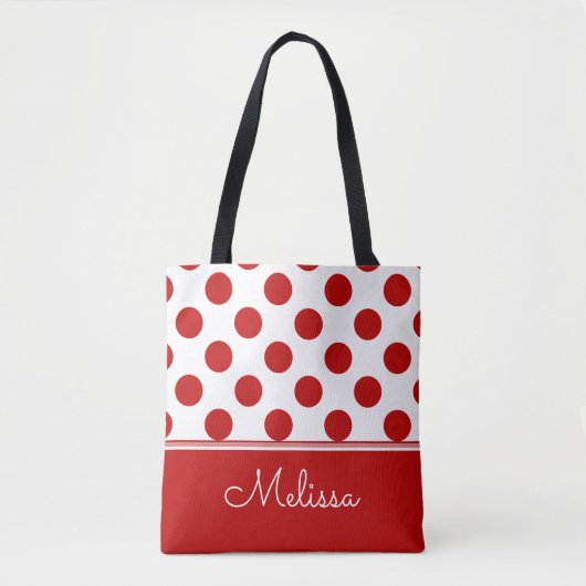 Gepersonaliseerd | Rode pokadots Tote Bag (Voorkant)