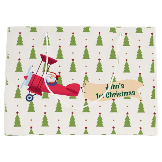 Gepersonaliseerd, Rode Vliegtuig & Kerstman, Eerst Groot Cadeauzakje (Voorkant)