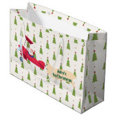 Gepersonaliseerd, Rode Vliegtuig & Kerstman, Eerst Groot Cadeauzakje (Voorkant Gekanteld)