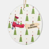 Gepersonaliseerd, Rode Vliegtuig & Kerstman, Eerst Keramisch Ornament (Links)