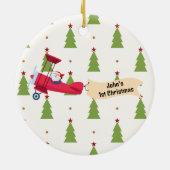 Gepersonaliseerd, Rode Vliegtuig & Kerstman, Eerst Keramisch Ornament (Achterkant)