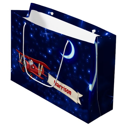 Gepersonaliseerd, Rode Vliegtuig & Kerstman, Vroli Groot Cadeauzakje (Voorkant Gekanteld)