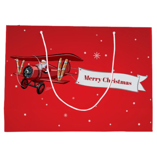Gepersonaliseerd, Rode Vliegtuig & Kerstman, Vroli Groot Cadeauzakje (Achterkant)