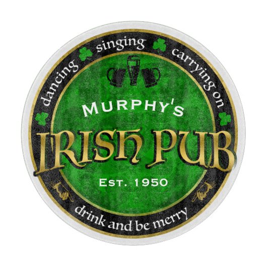 Gepersonaliseerd, Ronde Irish Pub Logo Snijplank (Voorkant)