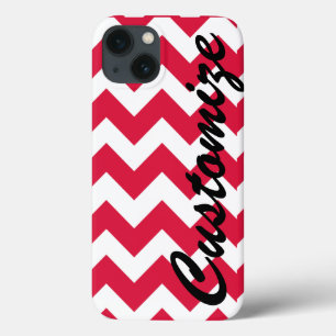 Gepersonaliseerd rood Chevron patroon iPhone 13 Hoesje