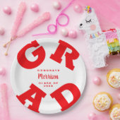 Gepersonaliseerd rood en wit Afstuderen Papieren Bordje (Feest)
