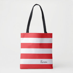 Gepersonaliseerd Rood en Wit Gestreept Tas