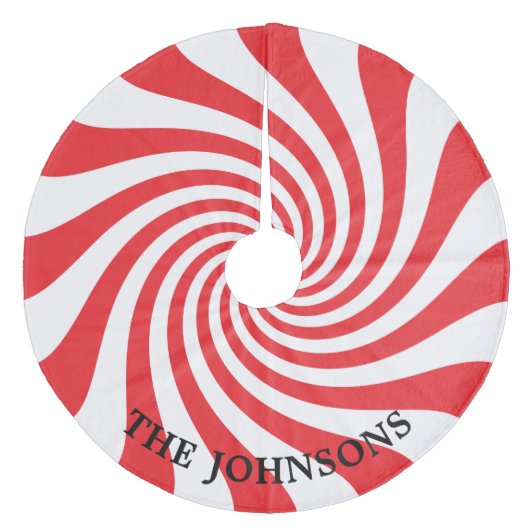 Gepersonaliseerd rood en wit kerst Snoep Fleece Kerstboom Rok (Voorkant)