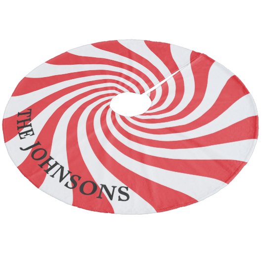 Gepersonaliseerd rood en wit kerst Snoep Fleece Kerstboom Rok (Gekanteld)