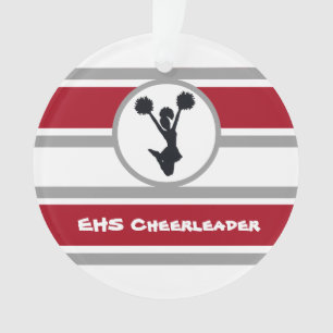 Gepersonaliseerd rood en zilver Cheerleader Orname Ornament
