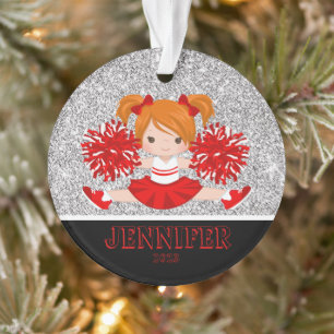 Gepersonaliseerd rood en zwart Cheerleading Orname Ornament