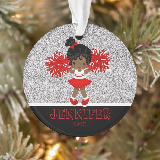 Gepersonaliseerd rood en zwart Cheerleading Orname Ornament (Boom)