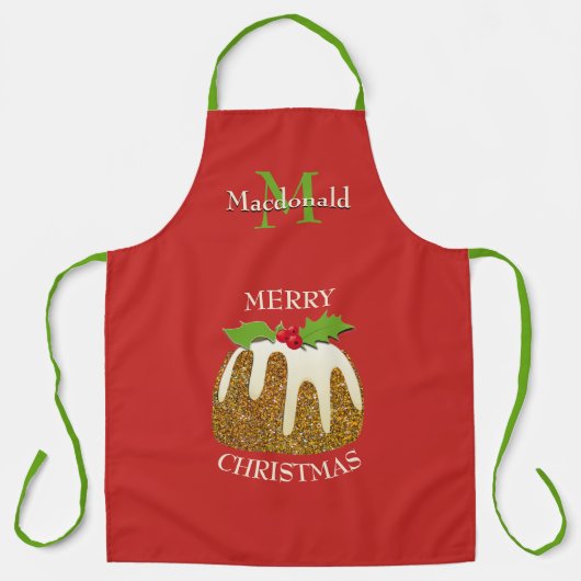 Gepersonaliseerd rood glitter Pudding Kerstmis Schort (Voorkant)